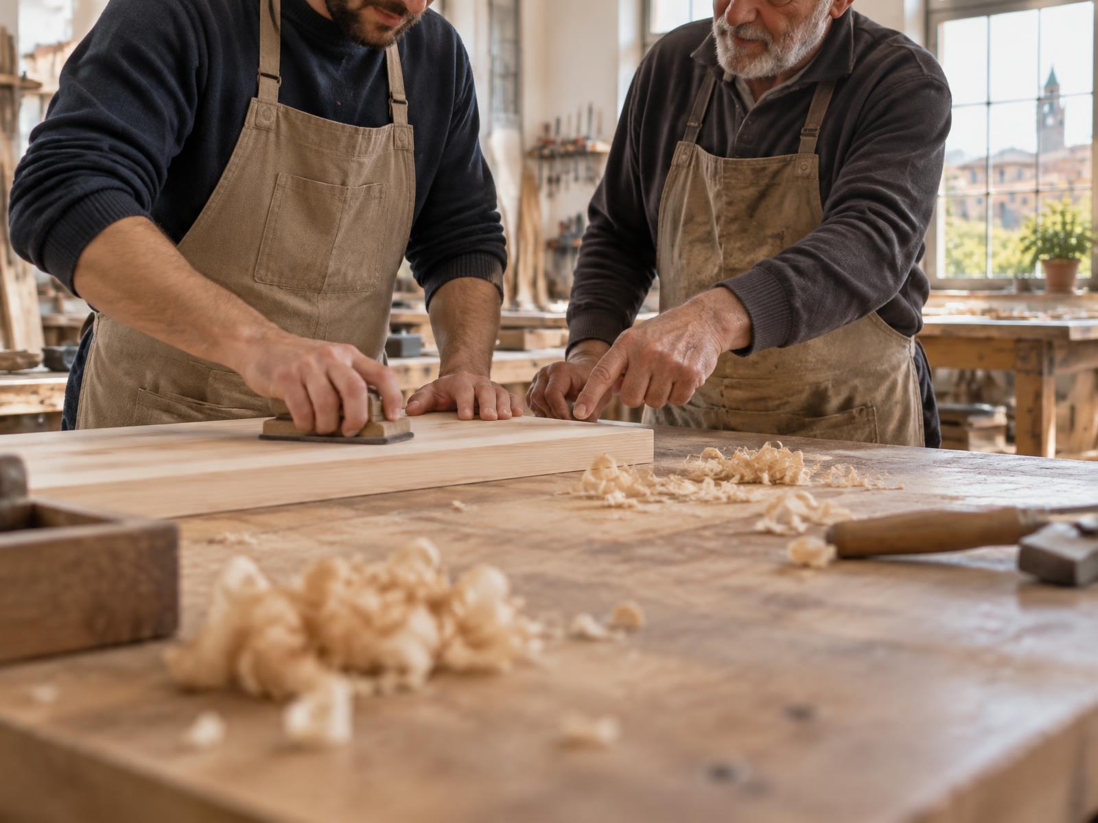 Lavorazione del legno nel laboratorio di falegnameria Nuove Venature 27