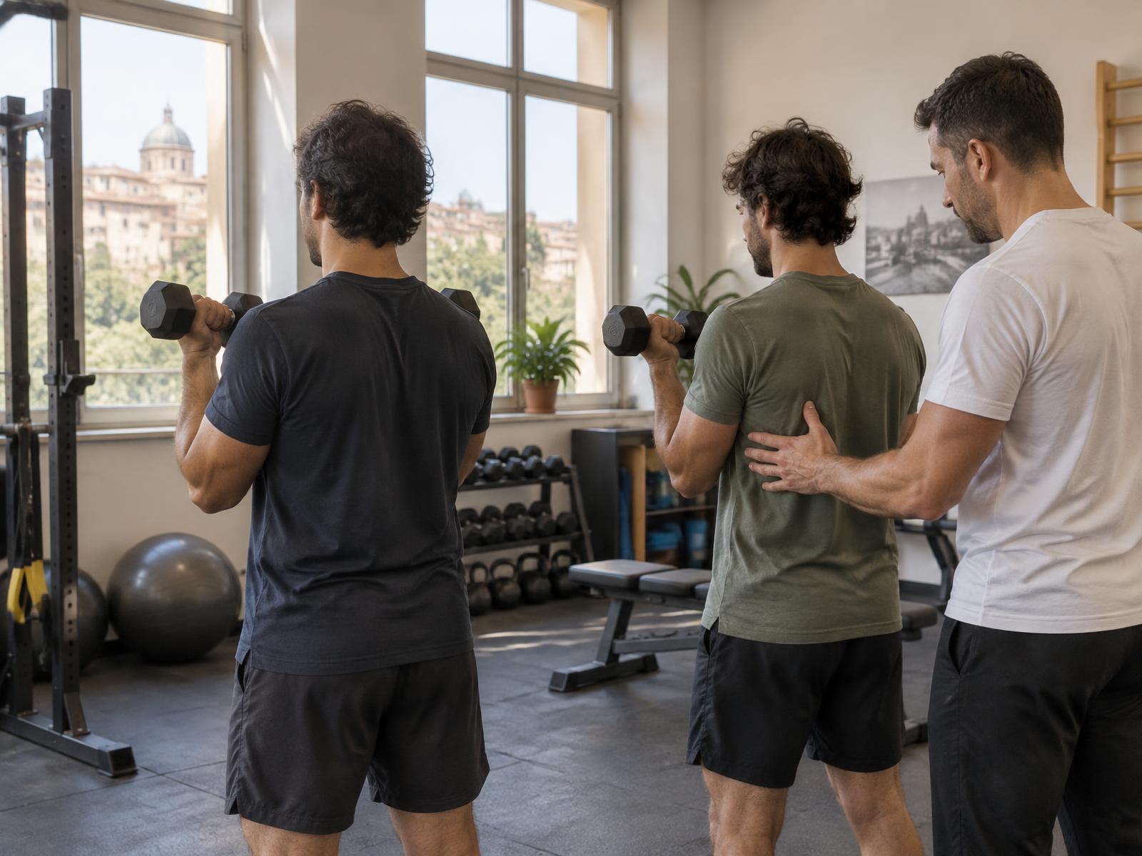 Allenamento in palestra sociale con accompagnamento